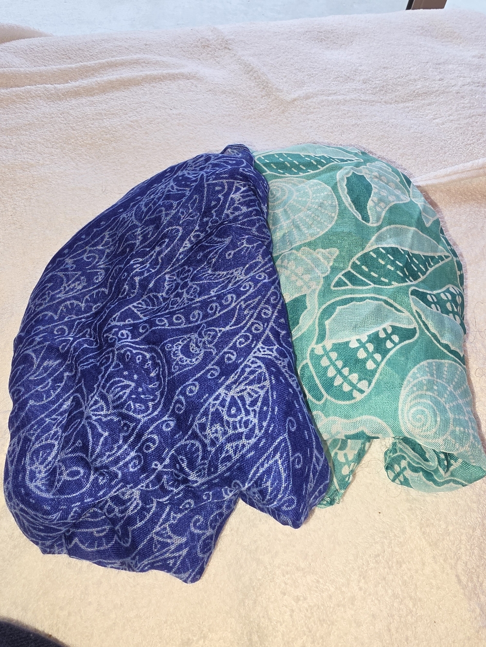 Two For One  Blue & Teal Shell and Paisley Print Scarf Set